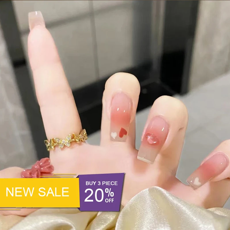 

24 шт., прозрачные накладные ногти в форме сердца