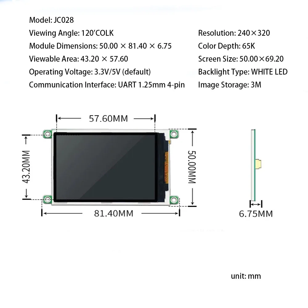 Фото Интегрированный последовательный порт JC028, экран 2.8 дюйма, 240x320, 65K цветов №4