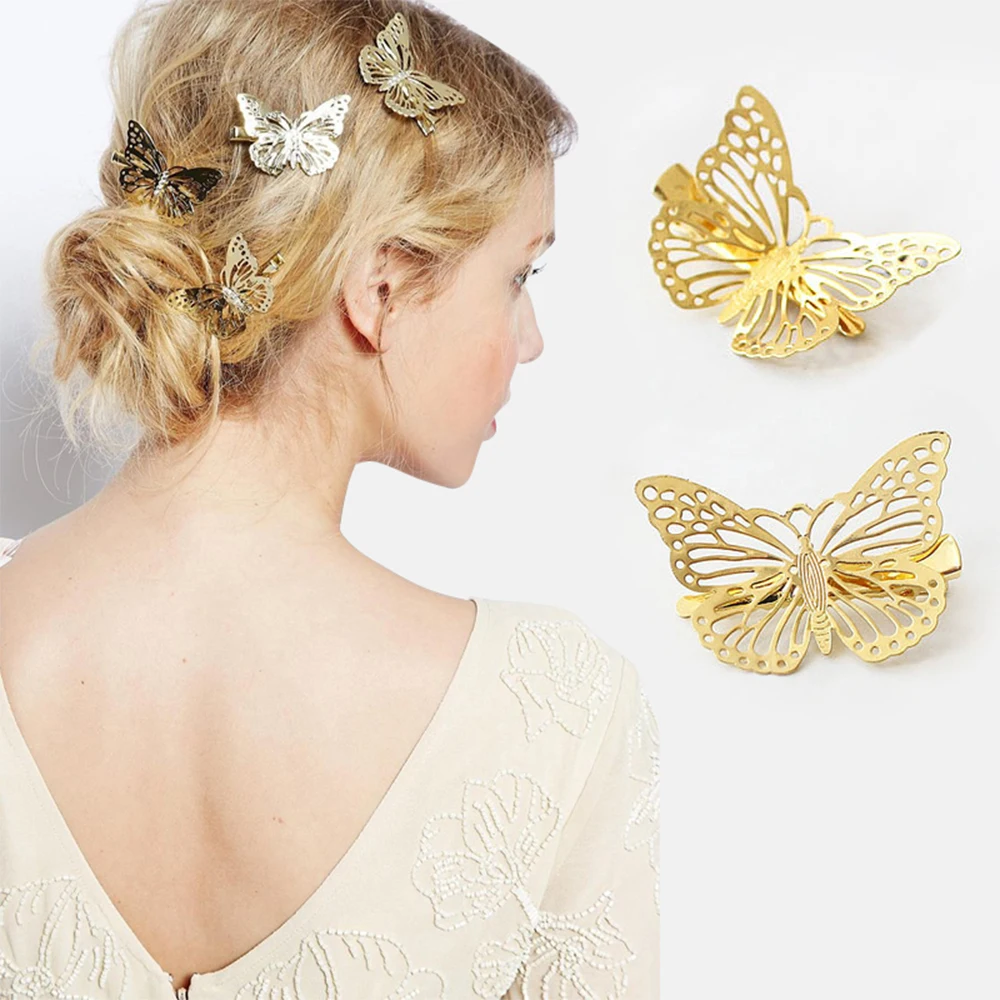 

Hollow Bobby Pins Headwear Golden Bridal Headpiece Girls Headdress Metal Hairpins Butterfly Hair Clips