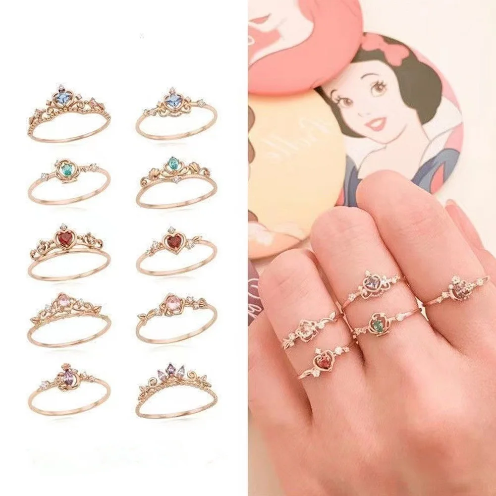 Rings For Women Luxury Hollow Out Princess Crown Blue Purple Red Zircon Rose Gold Silver Color Fashion Jewelry