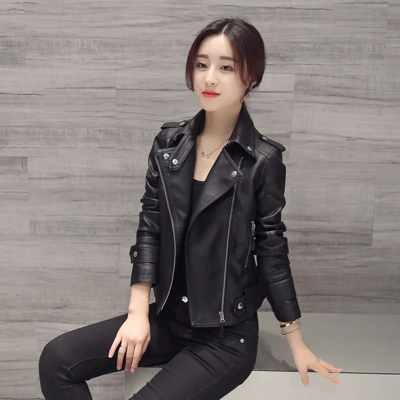 

Leather Jacket for Women Spring and Autumn New Pu Motorcycle Leather Jacket Short Slim Fit Large Size Coat for Women