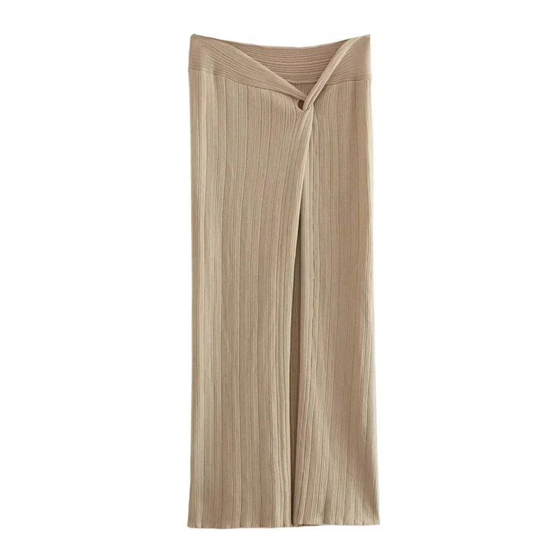 

TRAF Woman Knotted Knit Midi Skirt Metallic Thread Detail 2023 Summer Sexy Front Knot Hem Slit Skirt Crop Top Comfortable Sets