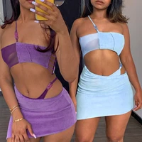 summer hit womens one shoulder mesh stitching camisole skirt suit sexy dress women dresses summer 2022 dresses undefined