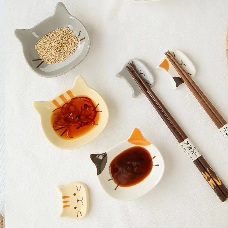 

Керамическая тарелка с изображением милого кота, креативное блюдо для соуса, уксуса, горчицы, приправ, посуда с животными, керамическая для кухни, для дома, ресторана