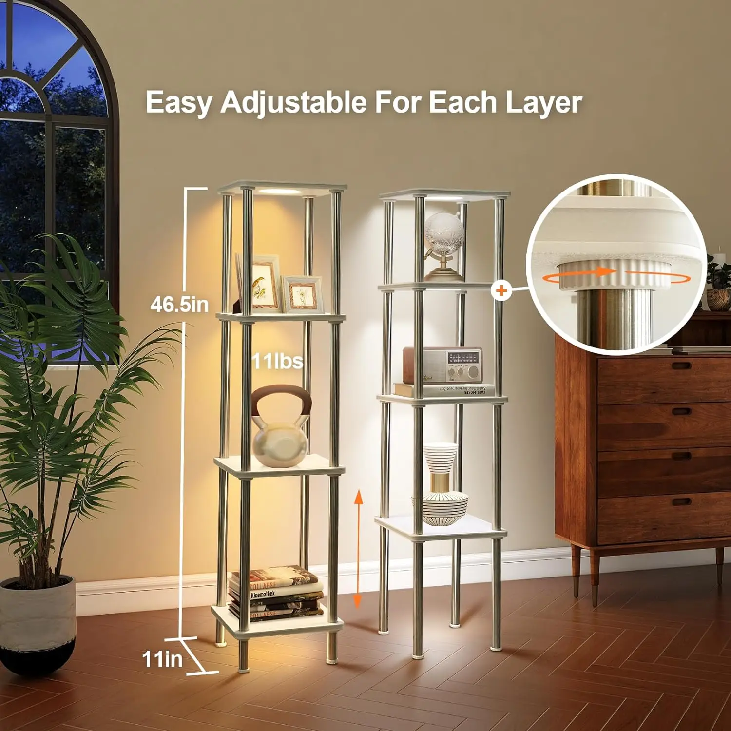 Торшер с полками синхронизацией музыки Регулируемая книжная полка изменением