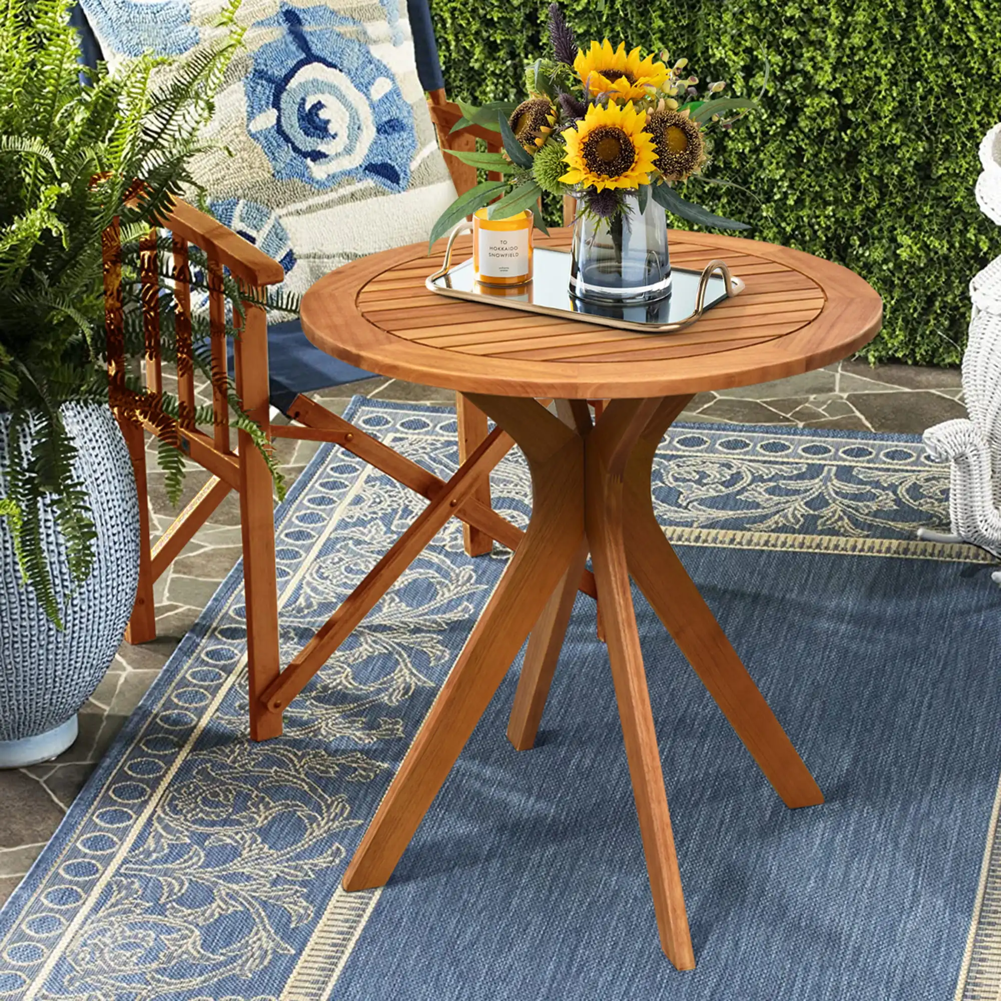 

Costway 27'' Outdoor Round Table Solid Wood Coffee Side Bistro Table