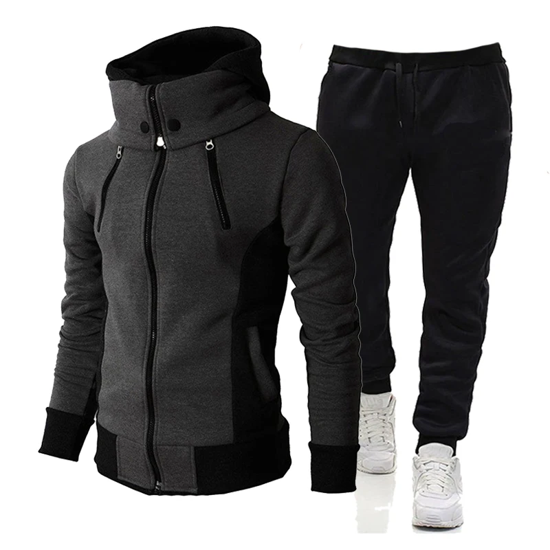 

Новый мужской костюм на молнии, повседневный свитшот с нашивками для фитнеса, мужская спортивная одежда из 2 предметов, одежда для бега и акт...