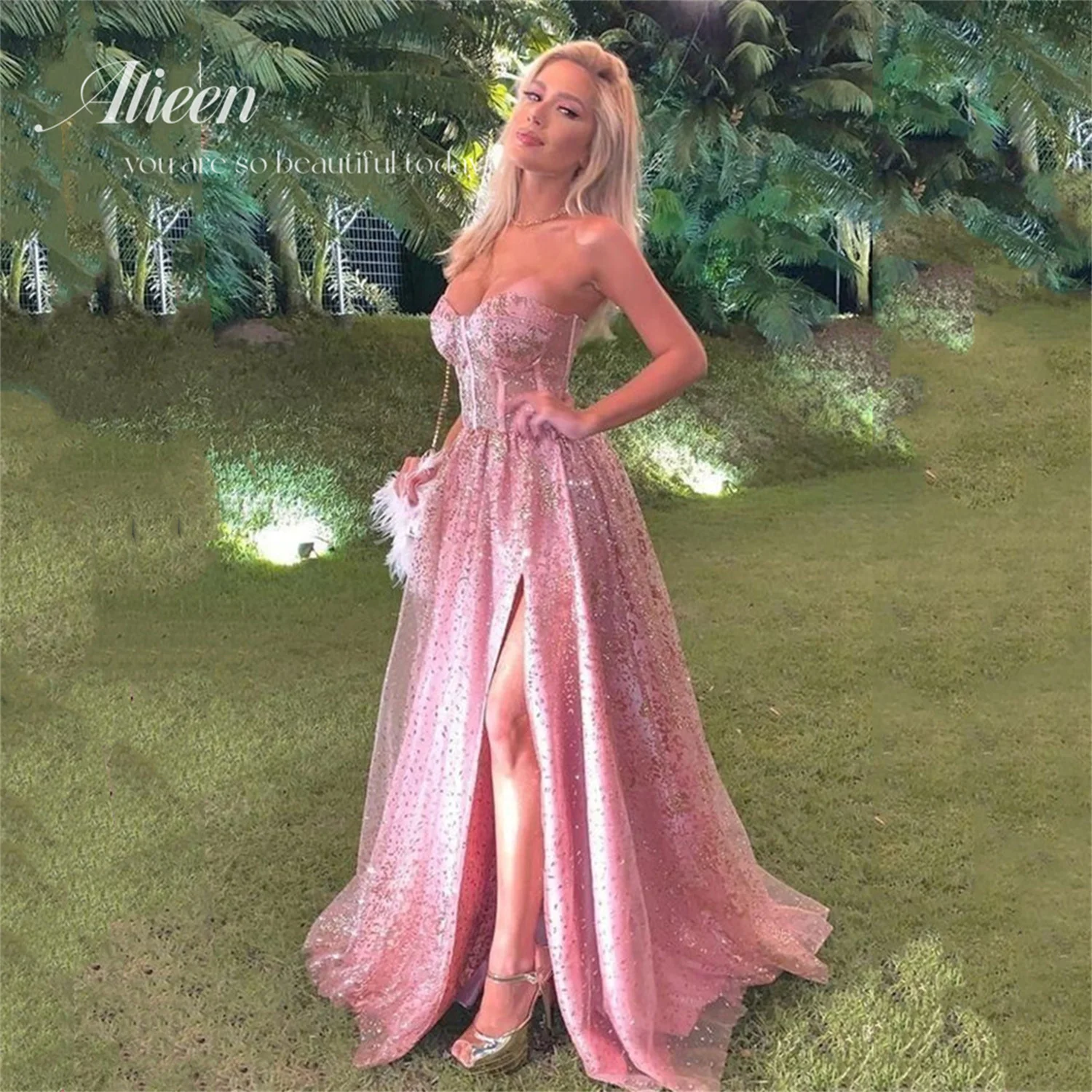 

Pink Luxury Evening Dresses for Women 2022 International Brand Dresses for Women Party Wedding Evening Shiny Aileen A-line Robe