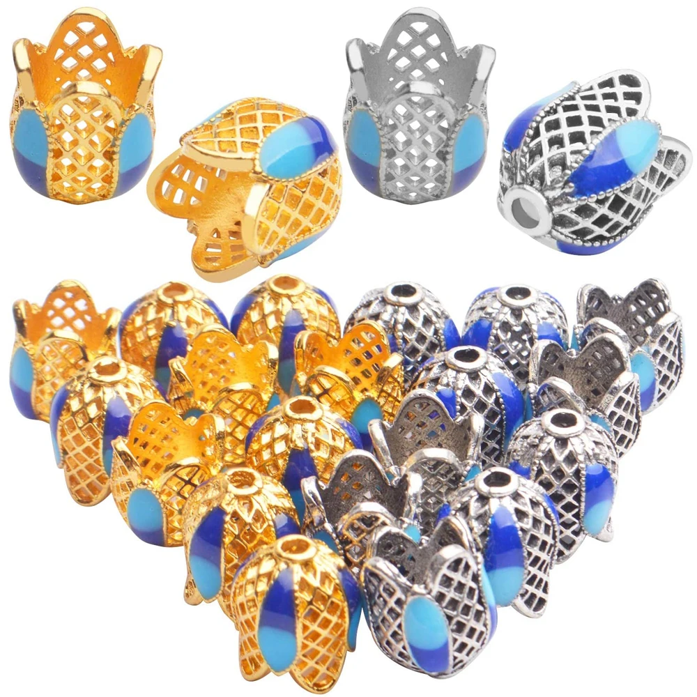 

20pcs Flower Enamel Beads Caps Tassel End Cap Alloy Loose Beads Spacers Caps for Jewelry Making, Gold and Silver, 13.5x11.5mm