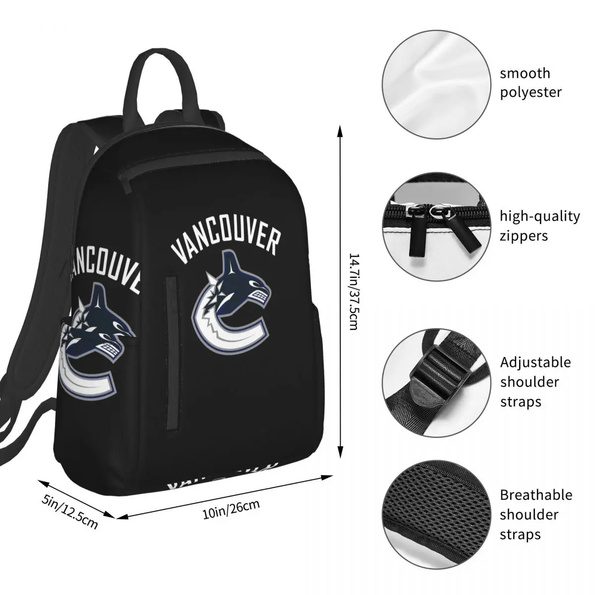 Фото Рюкзак Vancouver Hockey Canucks Essential Active, школьная сумка для студентов, детская школьная сумка, сумки через плечо для компьютера, сумки для мальчиков и девочек №2