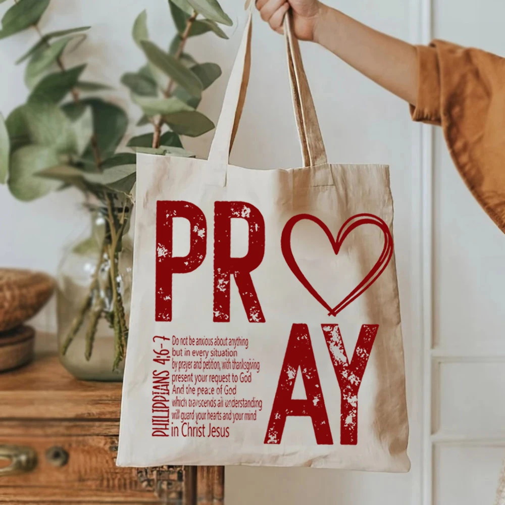 Женские сумки-тоуты с принтом мешок на плечо для покупок в христианском стиле