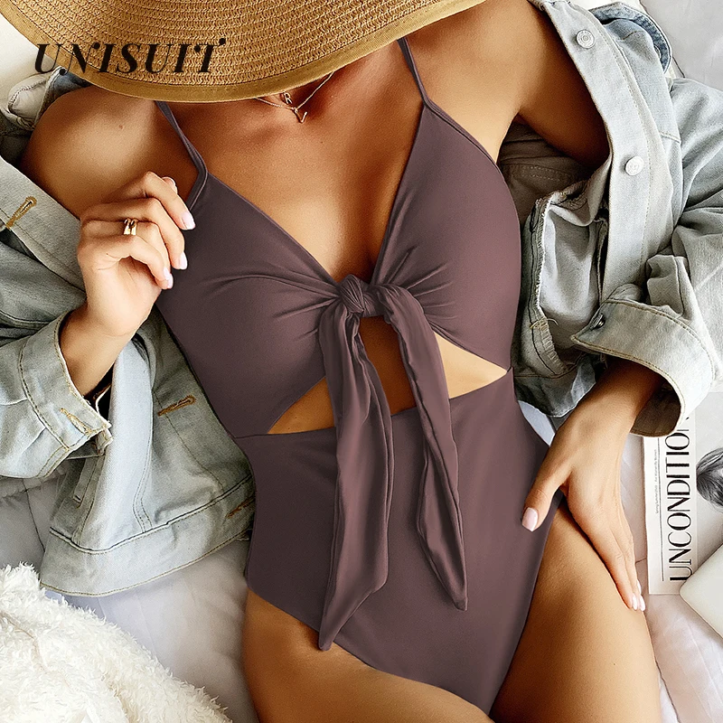 Слитный купальник UNISUIT с растительным принтом пикантный на шнуровке цветочным