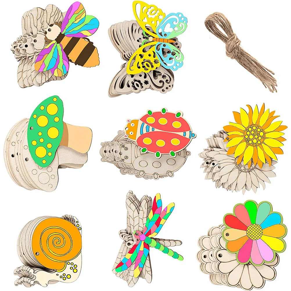 

80 Pcs Hollow Wood DIY Wooden Insect Cutouts Unfinished Slices Trim Handmade Painting Kids Toy Hand-painted Craft Toys