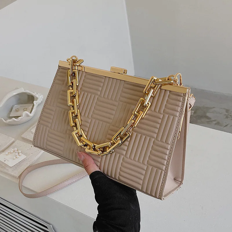 

Summer Women's Bags2022new Trendy Fashion Ladies Chain Shoulder Bag Western Style All-match Texture Clip Buckle Small Square Bag