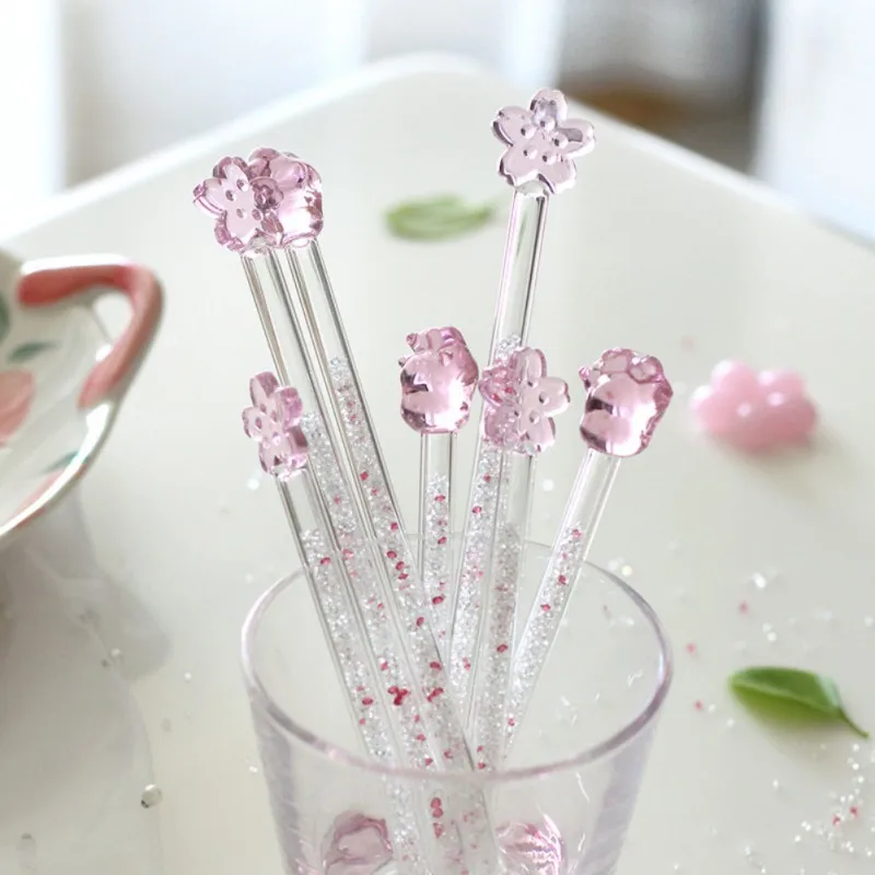 

Sakura Cat's Claw Star Stirring Stick Shiny Glass Stick Fruit Juice Coffee Iced Beverage Mixing Stick Heart-shaped