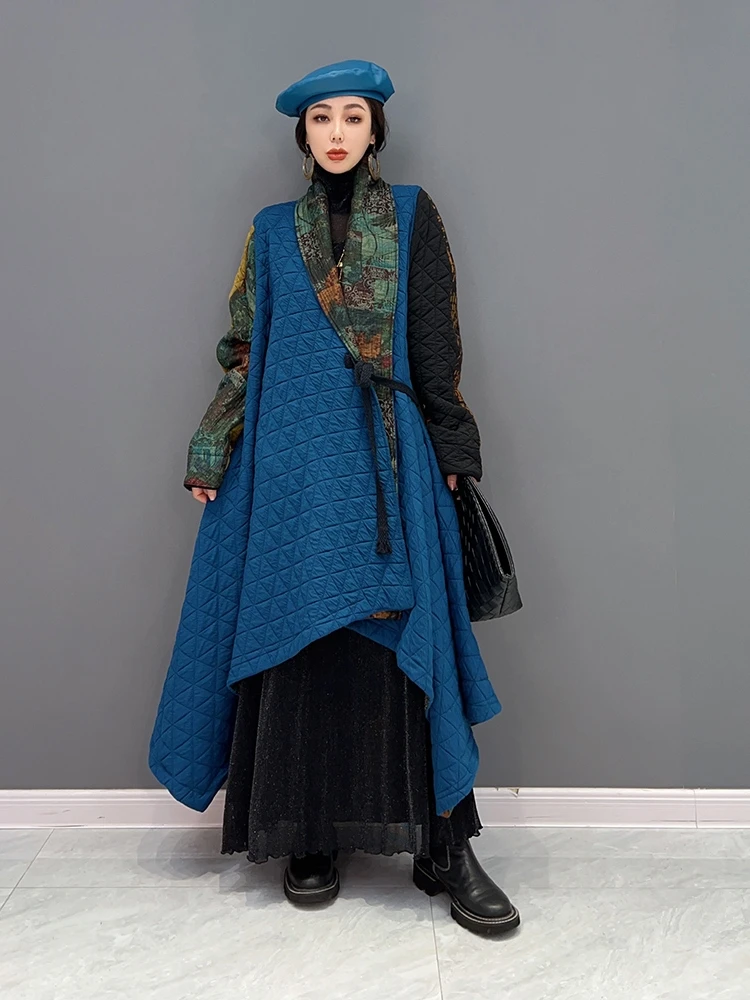 SuperAen 2022 Winter New Korean Fashion Trend Color Contrast Cardigan Cotton Suit Temperament Retro Oversize Coat