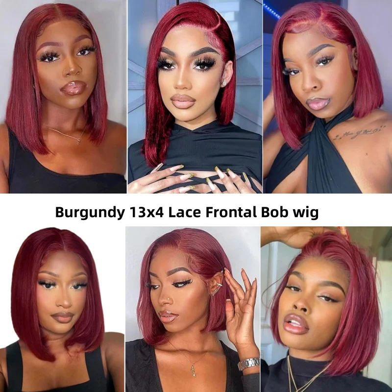 99J Бордовый Боб Парик Человеческих Волос 13x4 Прямые Парики Фронта Шнурка Короткий