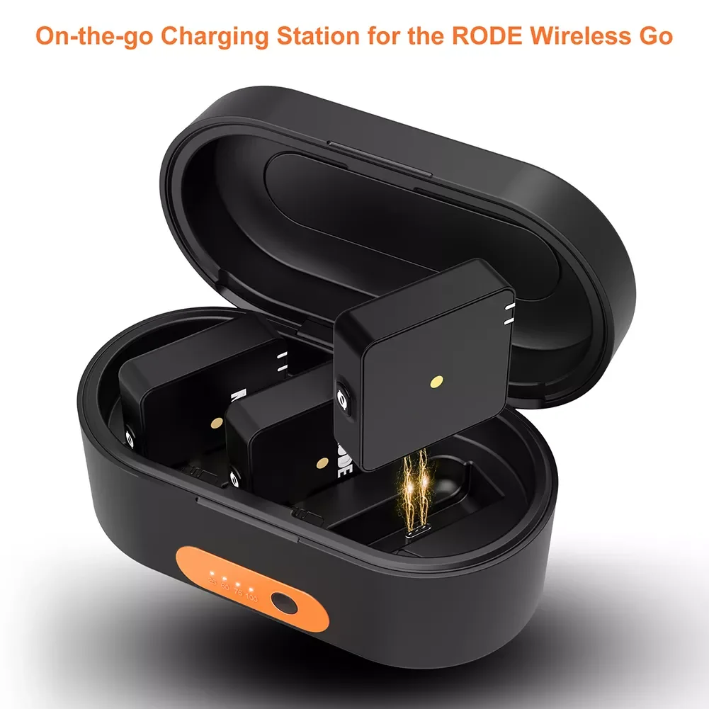 

Portable Microphone Charger Box for Rode Wireless Go 1/2 Fast Charging 3400mAh Case 3 Slot Built-in Battery Power Bank