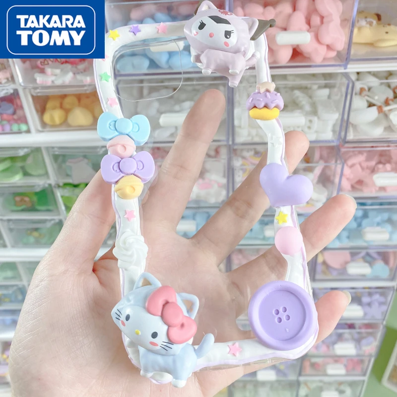 

TAKARA TOMY Hello Kitty for Iphone 13 Pro 13 Pro Max Custom DIY Case for IPhone 12 12 Pro 12 ProMax Cream Glue Mobile Phone Case