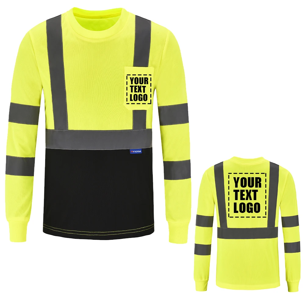 AYKRM флуоресцентная Защитная футболка Hi Vis Рабочая одежда с длинным рукавом желтые