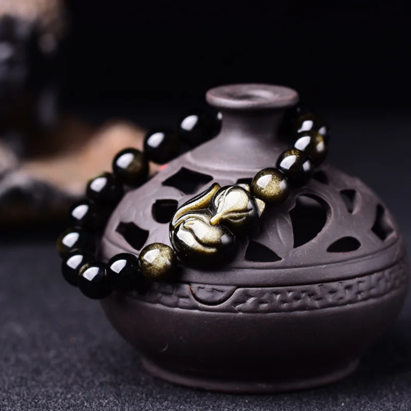 

Natural Crystal Feng Shui Gift Obsidian Fox Bracelet for man and women Handmade good Lucky Amulet Jewellery