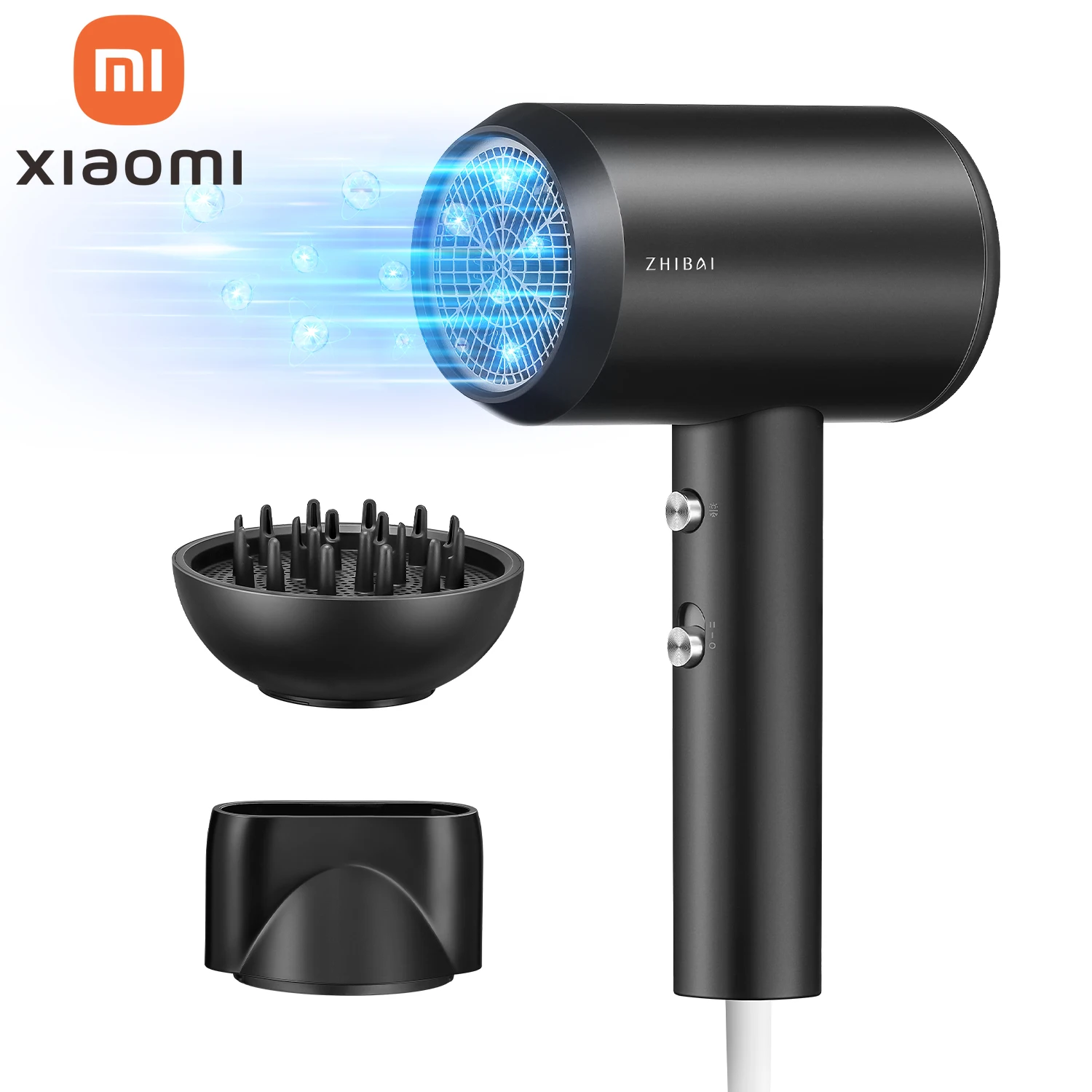

NEW ZHIBAI Negative Ion Hair Dryer with Nozzles and Diffuser Professional 1800W Powerful Quick Air Blower with EU Plug