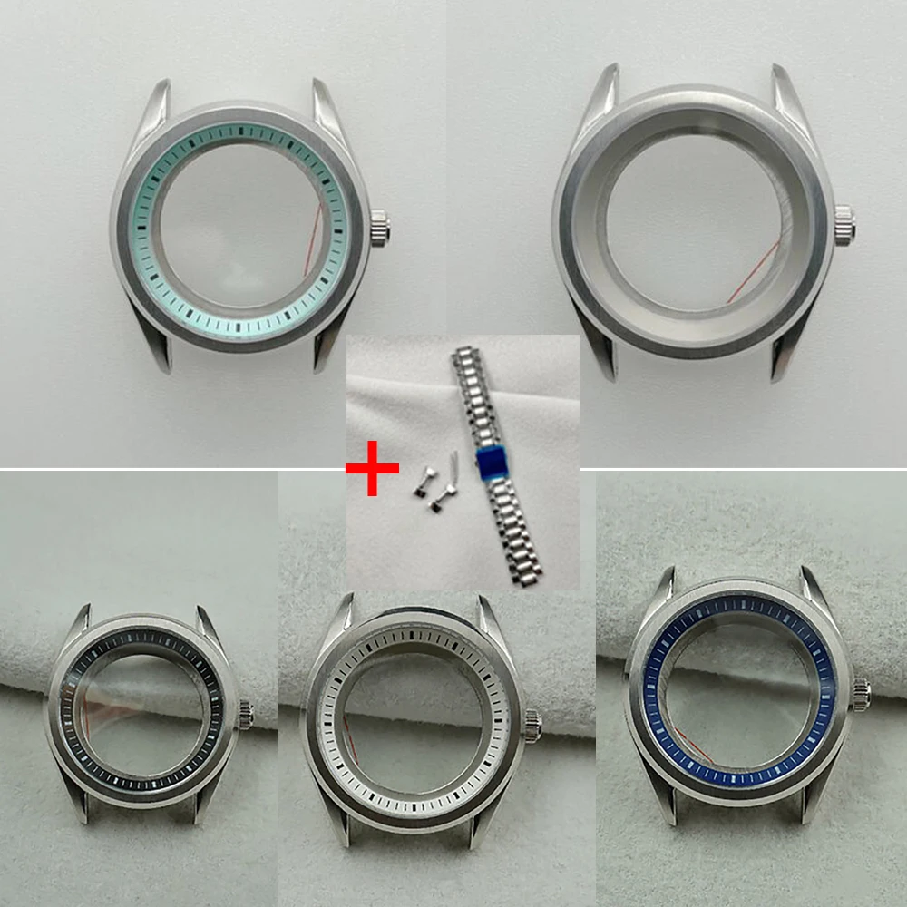 

41mm Sapphire Glass Watch Case + Strap Stainless Steel Cases Diving Watches Accessories for NH35 NH36 Movement