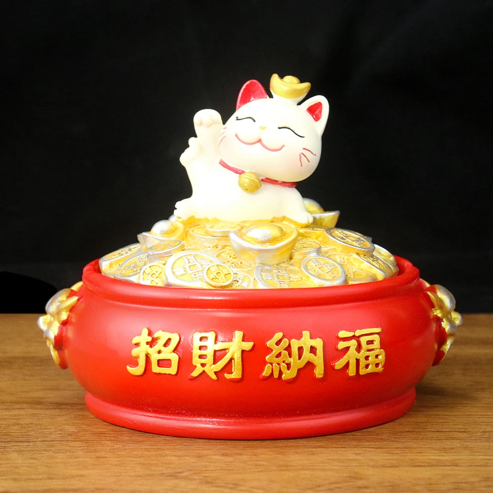 

Hand-carved Resin Craft Lucky Cat Ashtray Engraved with Chinese Characters with Cover Smokeless Home Ornaments Accessories