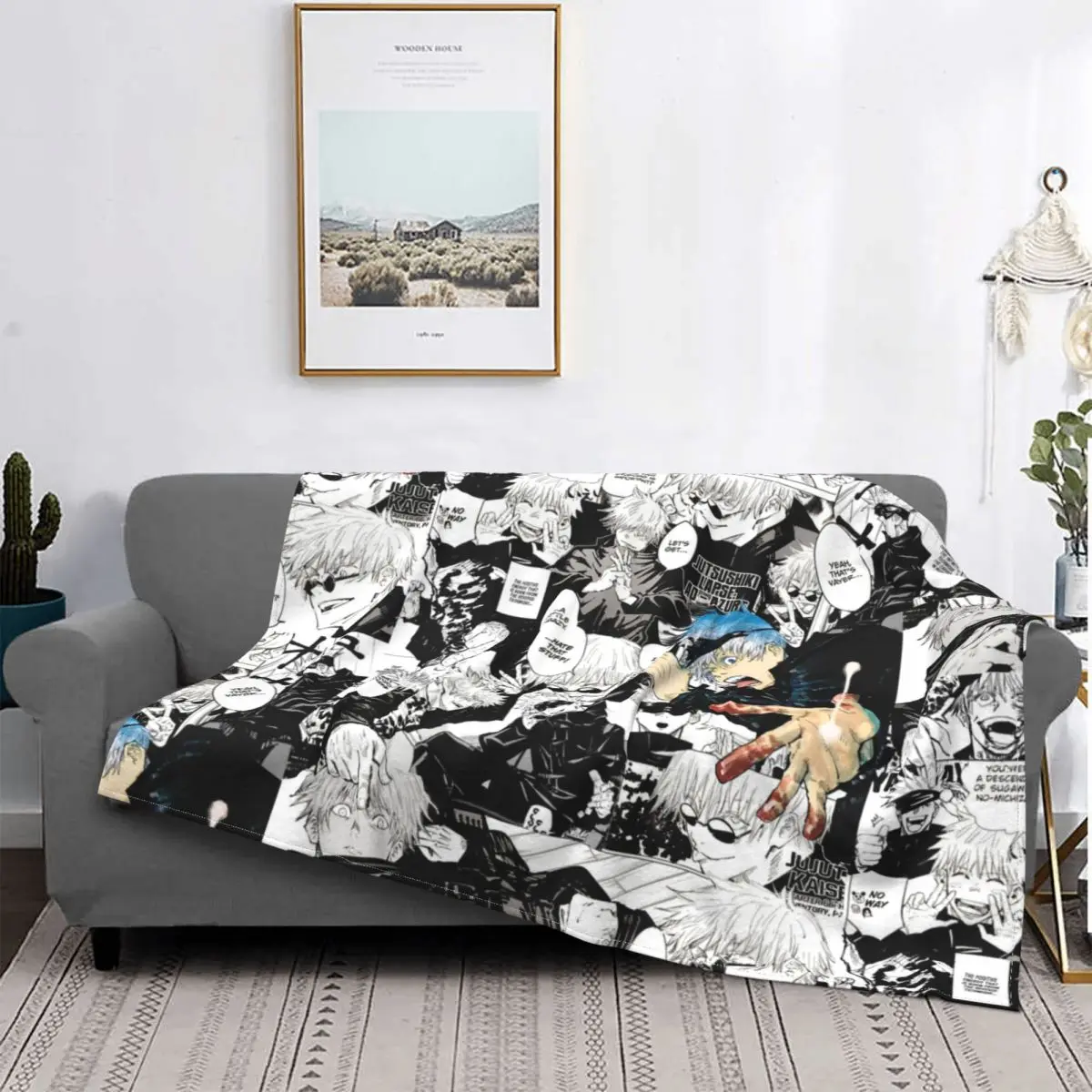 

Gojo Satoru Jujutsu Kaisen Manga Collage Blanket Fleece Spring Autumn Plaid Soft Throw Blanket For Home Couch Bedding Throws