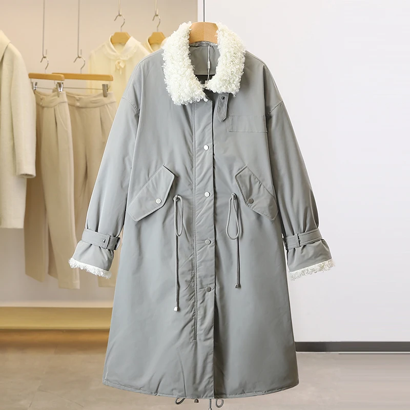 

Женские зимние пальто, длинное толстое Стеганое пальто с меховым воротником