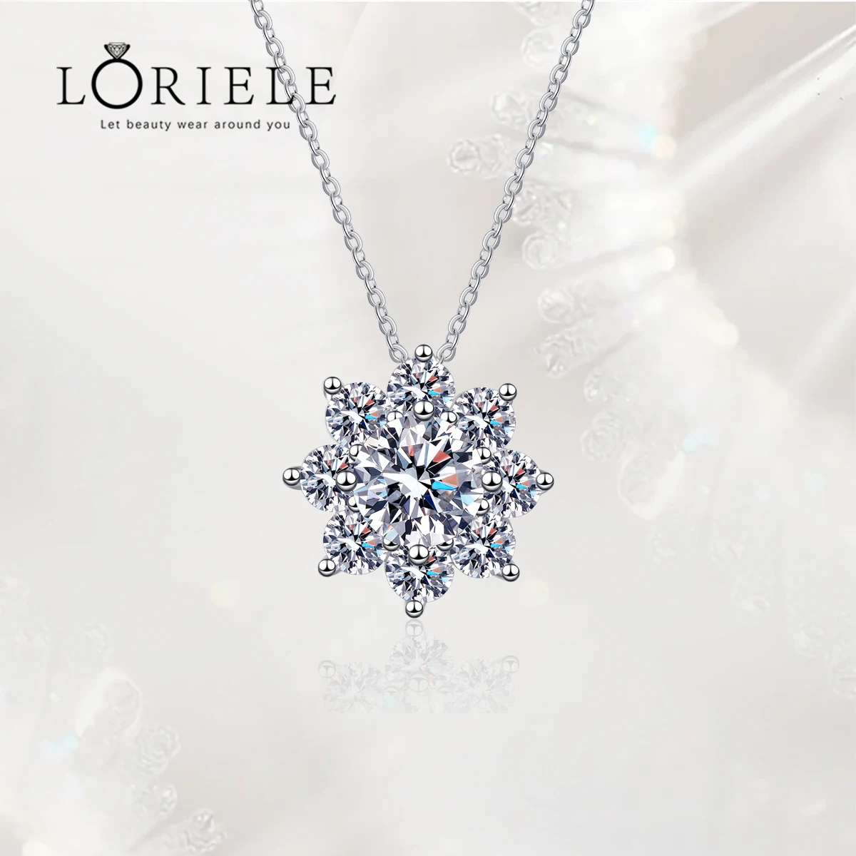 

LORIELE Moissanite Necklace For Women D Color VVS1 Excellent Cut Round Diamond Sunflower Pendant Necklace 925 Silver Jewelry