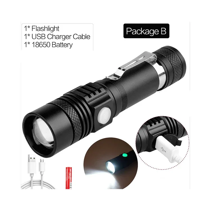 

Фонарик E－SMARTER USB, алюминиевый, водонепроницаемый