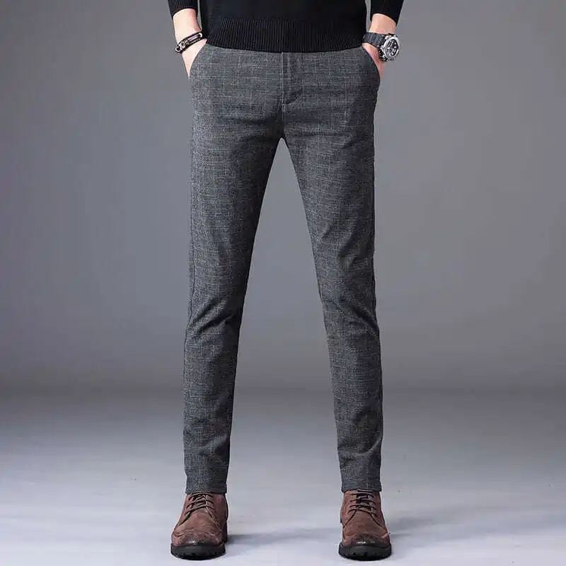 

Модные Офисные осенние клетчатые деловые корейские весенние брюки повседневная мужская одежда Костюмные прямые брюки новая облегающая уличная одежда