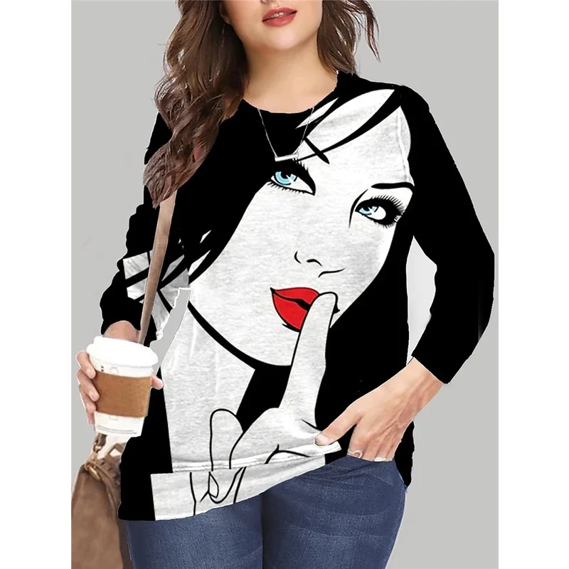 

2022 [New In] Women's Abstract Portrait Painting T Shirt Portrait Print Round Neck Basic Tops