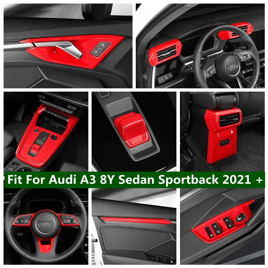 

Steering Wheel Frame Door Handle Handrail Panel Air AC Cover Trim Red For Audi A3 8Y Sedan Sportback 2021 2022 Interior Parts