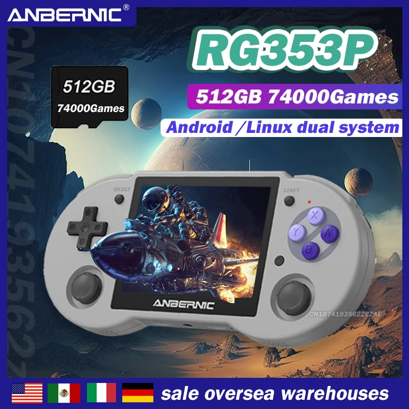 

74000Games 512G ANBERNIC RG353P Handheld Game Console 3.5 Inch Touch Screen Android 11 Linux Dual System HDMI-compatible Player