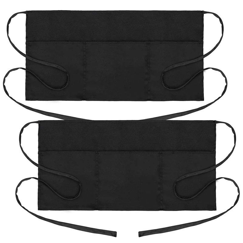 

3 Pocket Waitress Aprons, Waiter Server Waist Aprons For Women Men, Black