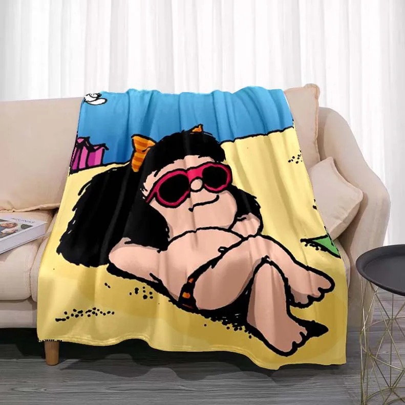 

Flannel Throw Blanket Cute Anime Mafalda Bed Hiking Picnic Sofa Couch Cover Fashionable Bedspread Kid Adult Cartoon Printed Soft