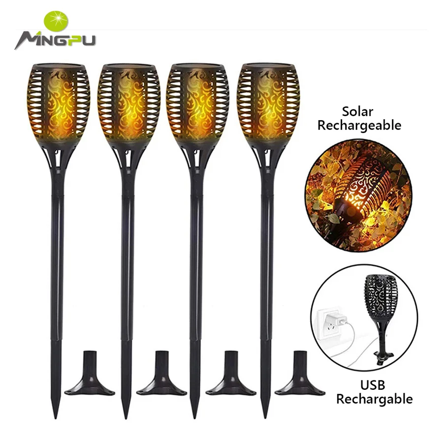 

96LED Solar Flame Torch Lights Flickering Light Waterproof Auto On/Off Flickering Dancing Torch Flame Lamp Outdoor Garden Decor