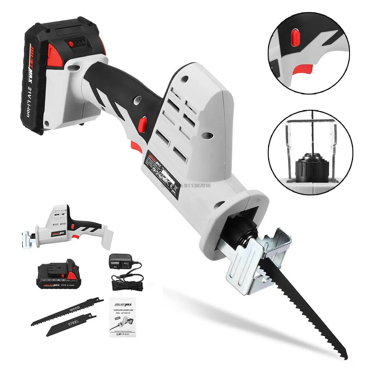 

21V Wood Angle Cutting Cordless Reciprocating Saw Kit Portable Electric Saw Blades Metal Woodworking Tool with Li-Ion Battery