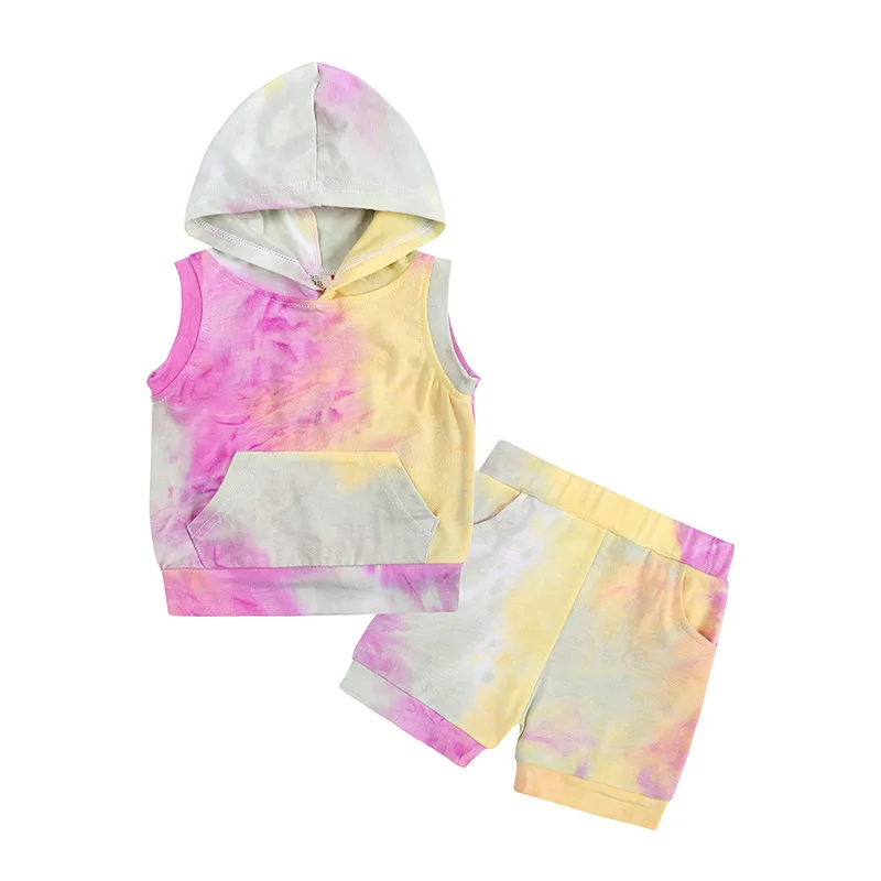 

2022 0-3Y Casual Kids Baby Boy Clothes Sleeveless Summer Hooded Top Vest With Pocket+Short Pants Tracksuit 2pcs Set