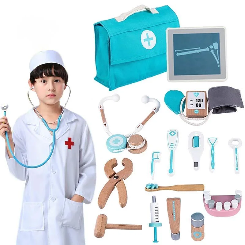 

Kids Wooden Doctor Toy Set Simulation Family Doctor Nurse Kit Toy Pretend Play Hospital Medicine Accessorie Children Toy