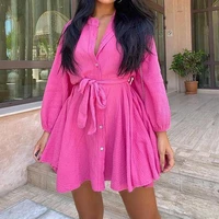 fashion women solid shirt dresses spring and autumn casual loose short dress lady long sleeve mini dress hot sell europe america