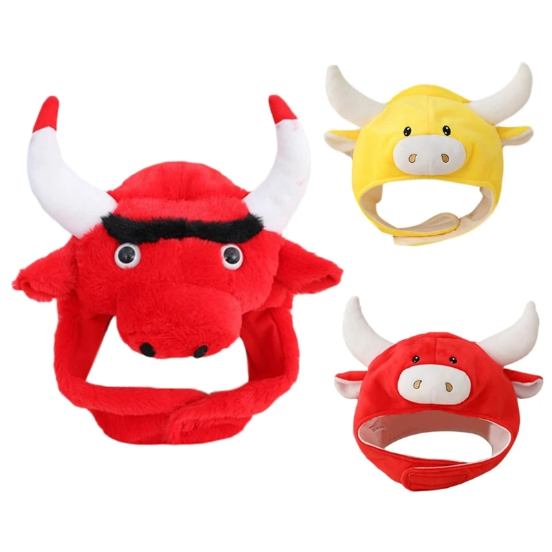 

Lovely Cartoon Cow Animal Plush Hat Winter Warm Headgear Cap 3D Ears Horns Funny Stuffed Headwear Cosplay Costume Props
