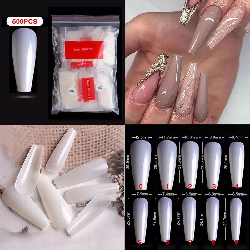 

500pcs/bag Long Ballerina Nails Clear Natural Coffin False Nails Art Tips Ultra Flexible Fake Nails Full Cover Designs Manicure