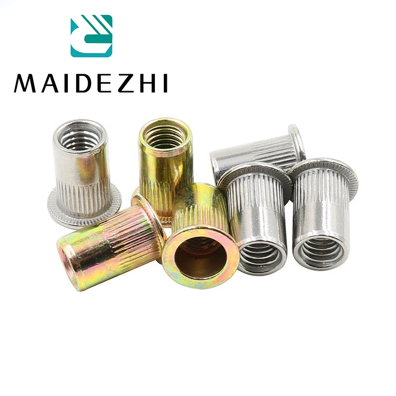 

2-30pcs flat head rivet nut stainless steel m3 m4 m5 m6 m8 m10 m12 rivnut zinc plated cap rivet threaded nut rivet gun
