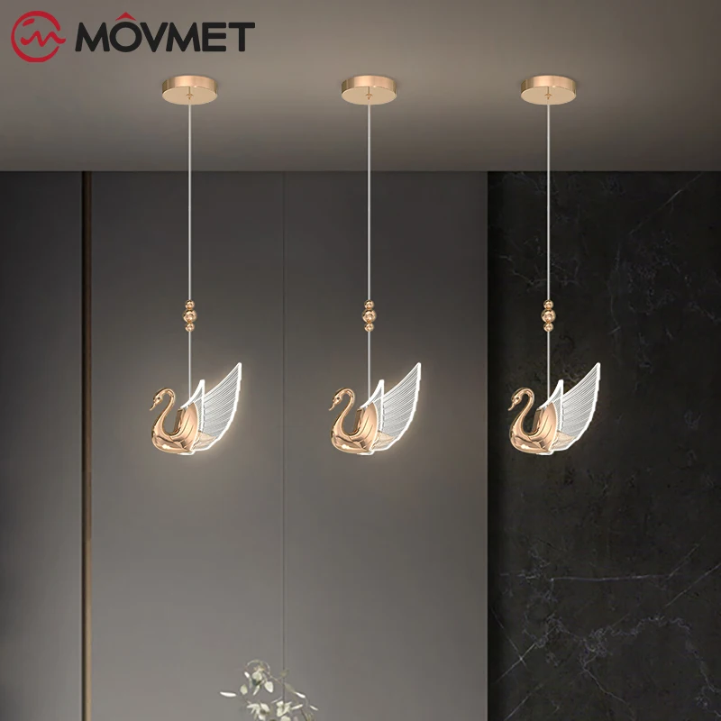Fashion Swan LED Pendant Lamp Gold Aluminum Acrylic Bedroom Dining Room Kitchen Study Balcony Stair Ceiling Long Decorate Lights