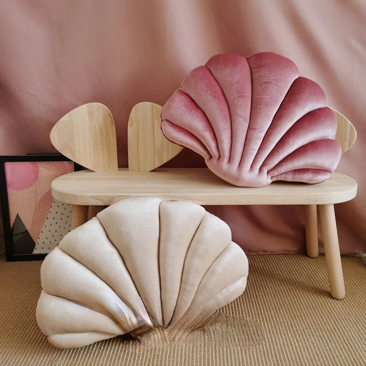 

zq Beautiful Girl Heart Shell Shape Gold Velvet Pillow Pillow with Core Cushions