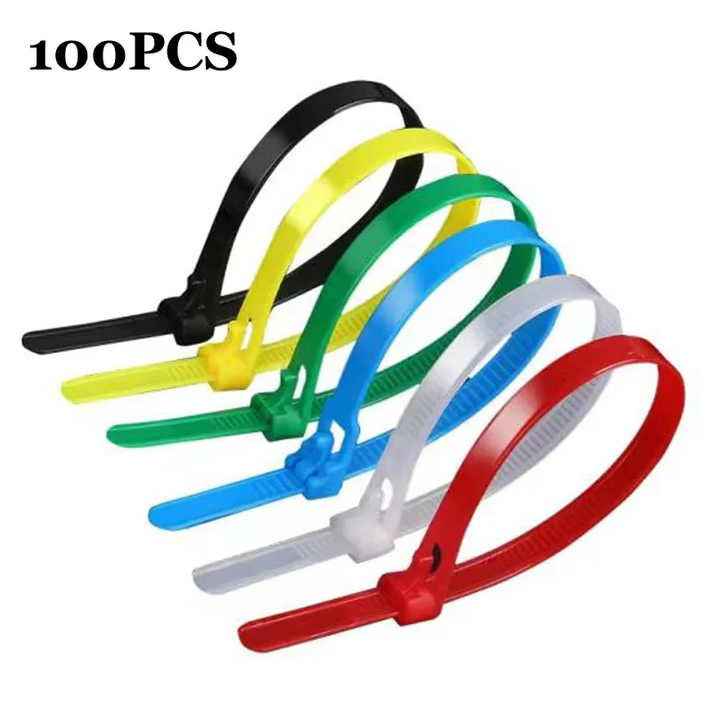 

100PCScolorfullooped nylon tie plastic tie Wire oblack white red, yellow, blue, green, reusable buckle tie, binding rope, strong