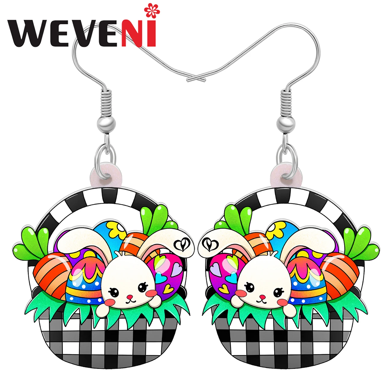 

Weveni Acrylic Easter Carrot Basket Eggs Rabbit Bunny Earrings Sweet Animals Decorations Dangle Drop For Women Kid Girls Gifts